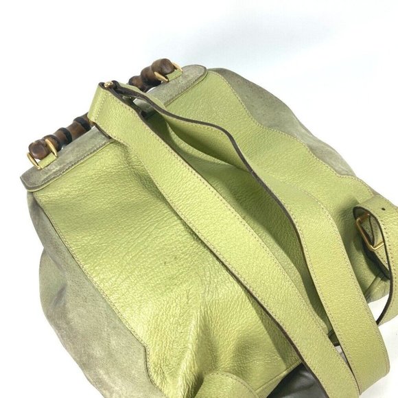 GUCCI Bamboo Backpack vintage bag Backpack suede Green - Picture 9 of 14